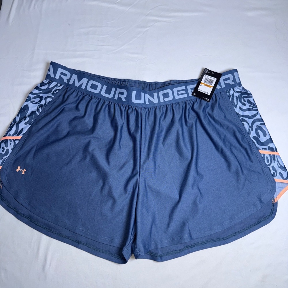 Under Armour Womens Play Up 3.0 Shorts Blue Animal Print 3X 1371452 NEW